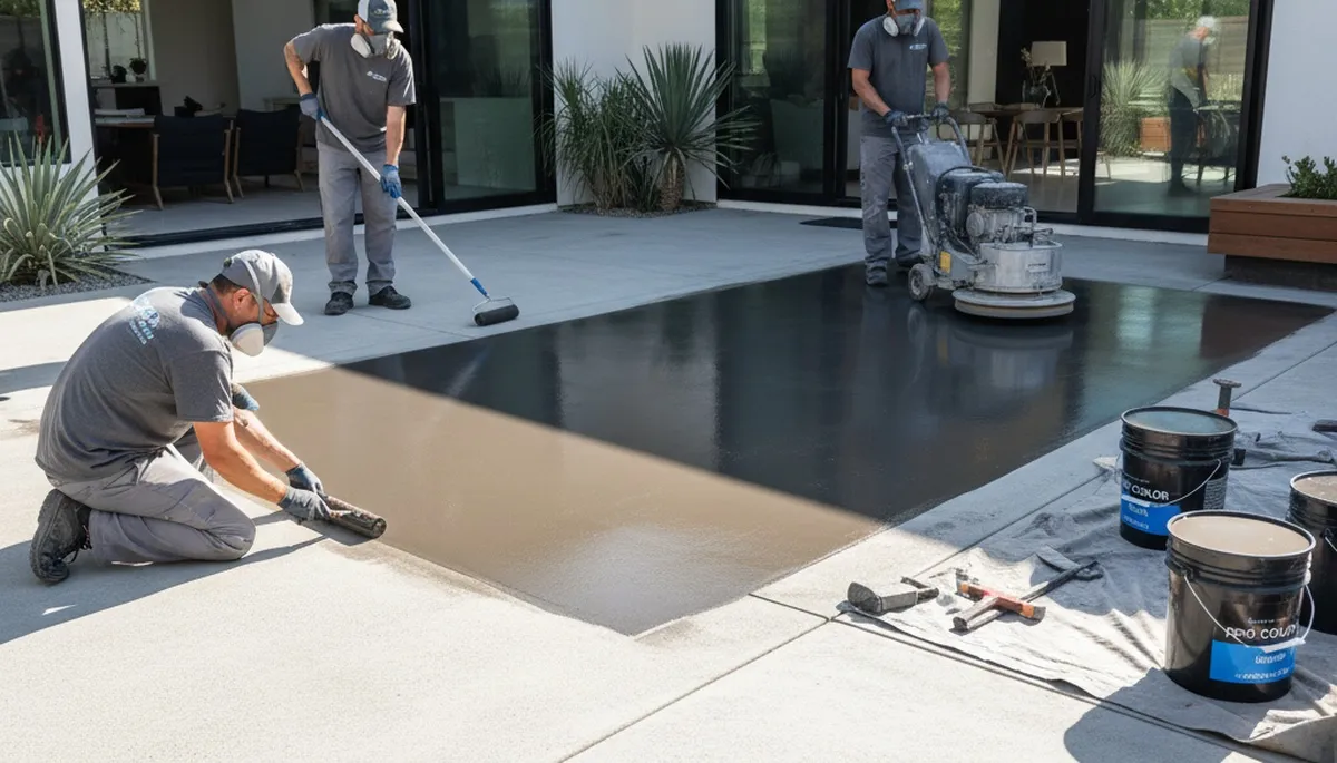 Professional concrete staining on residential driveway in Staten Island NY for lasting curb appeal