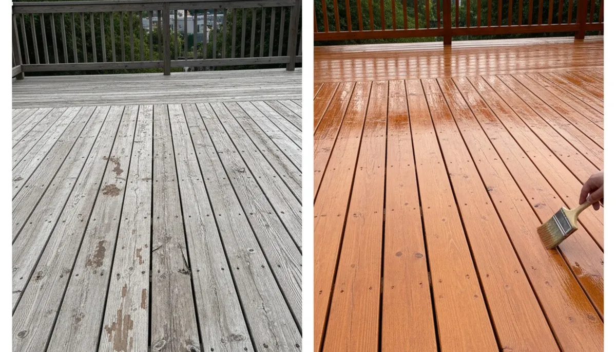 Professional deck staining in Staten Island NY enhancing wood color and protecting against UV and moisture damage