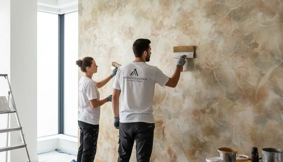 Faux painting expert creating custom decorative wall finishes in Staten Island, NY home