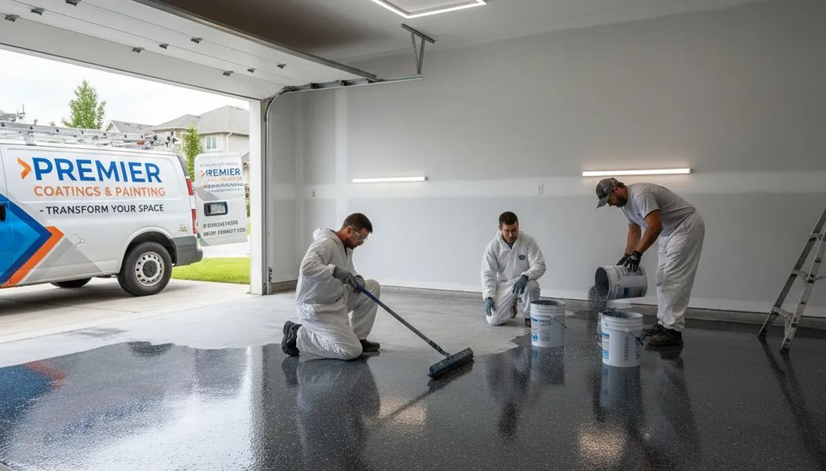 Epoxy garage floor coating in Staten Island NY by professional house painters for durable finish