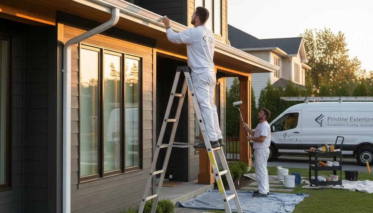 Professional gutter painting on Staten Island NY home exterior by expert house painters
