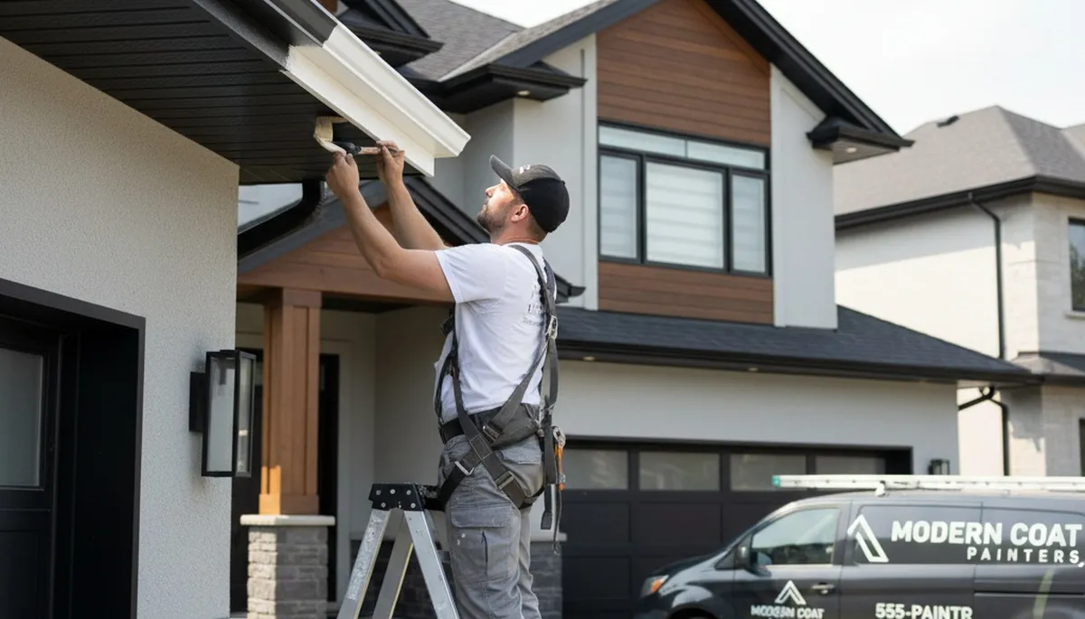 Professional gutter painting on Staten Island NY home exterior by local house painters