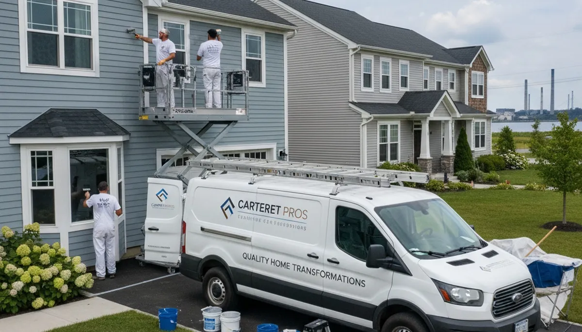 Professional house painters working on residential exterior in Staten Island NY