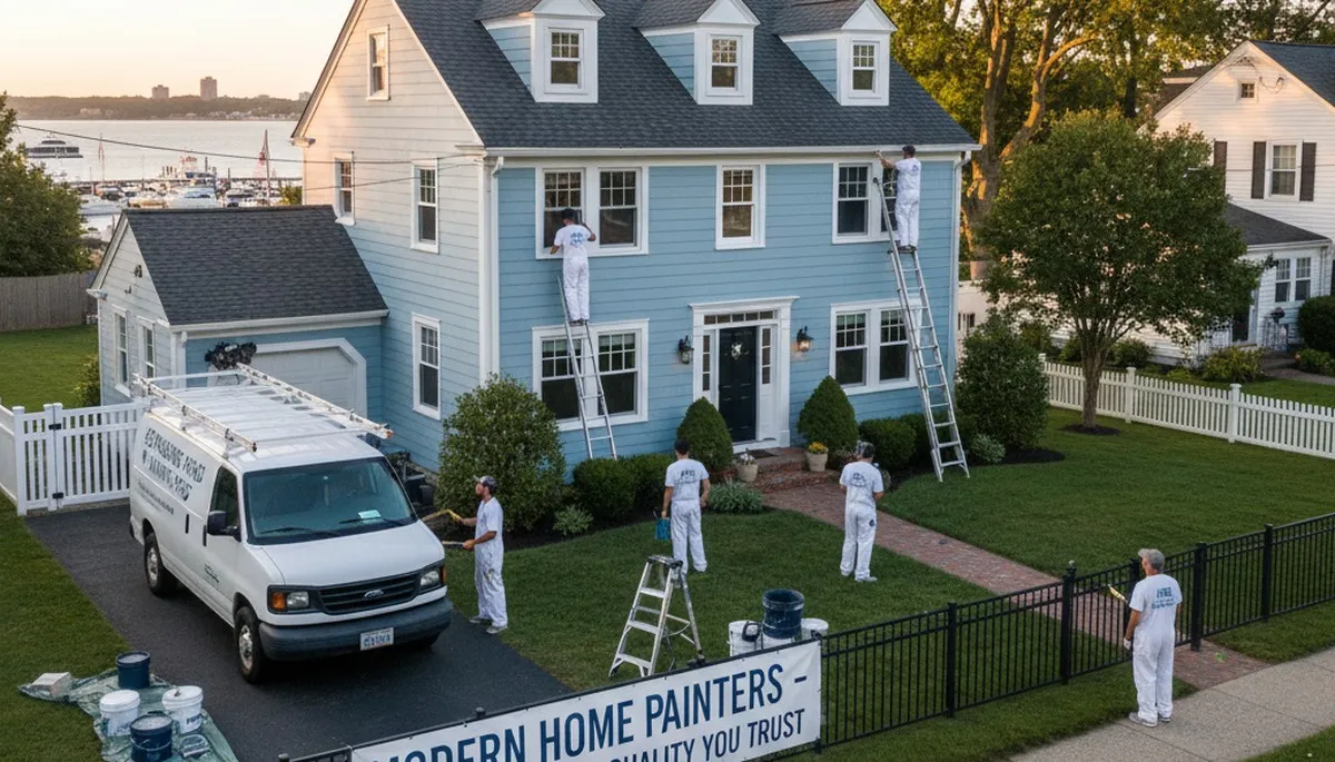 Professional house painters working on home exterior in Staten Island NY