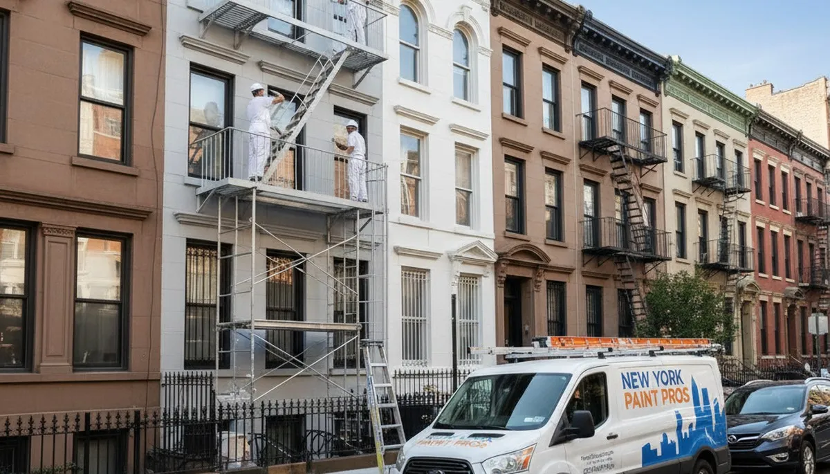 House painters in Staten Island, NY painting a home exterior for a fresh, professional finish