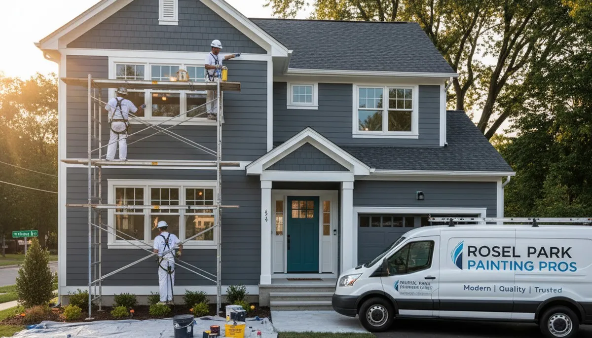 Professional house painters working on residential exterior in Staten Island, NY