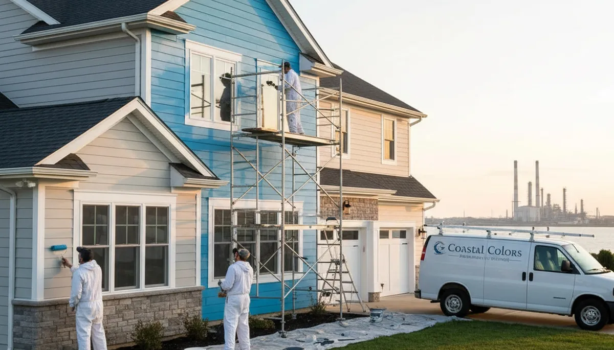 Professional house painters working on residential exterior in Staten Island, NY