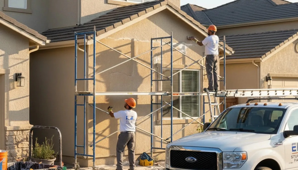 Professional stucco repair on Staten Island, NY home exterior by expert painting contractors