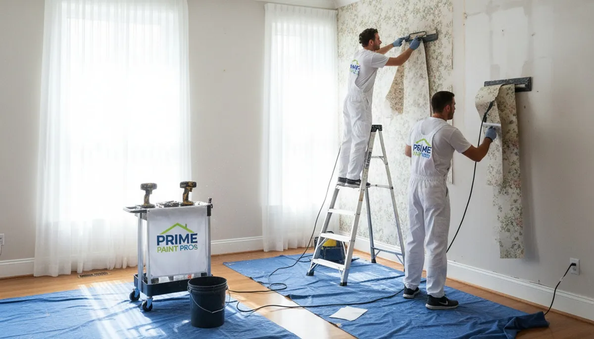 Professional wallpaper removal and wall prep in Staten Island NY home by expert painters