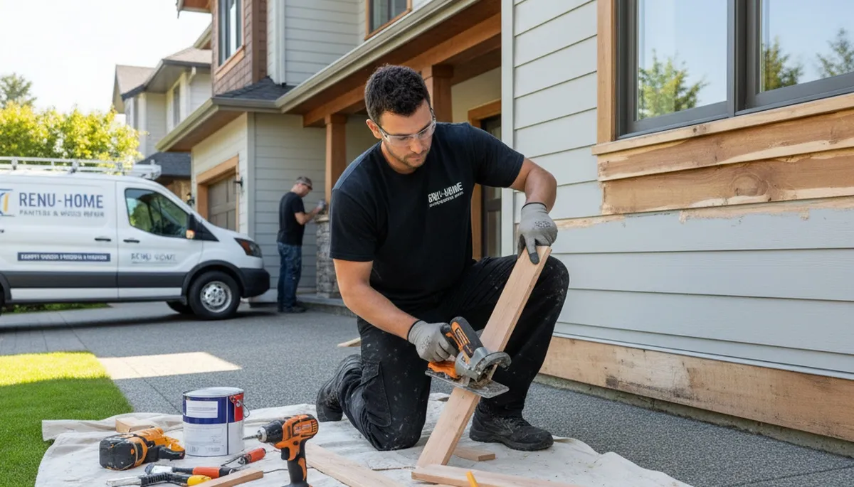 Contractor repairing wood rot on house siding in Staten Island NY with expert carpentry restoration